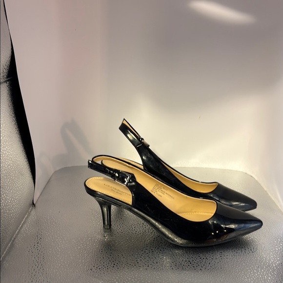 Liz Claiborne Black Patent Slingback Heels - Picture 2 of 5